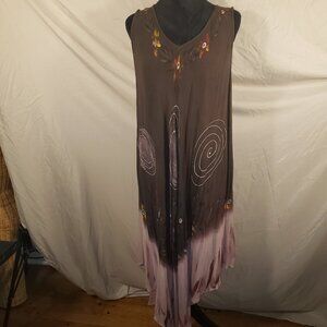 FASHQUE Free Size Brown and Purple Sleeveless Maxi Dress